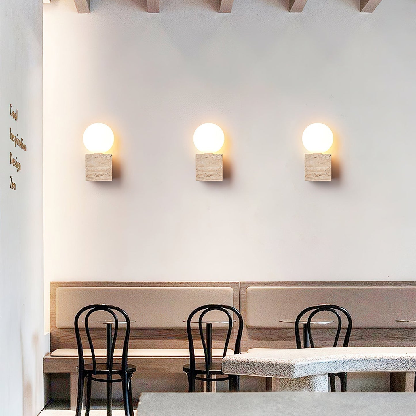 Cube Stone Wall Lamp L 3.9″ x W 3.9″ x H 7.9″ / Yellow Travertine & White Table lamp