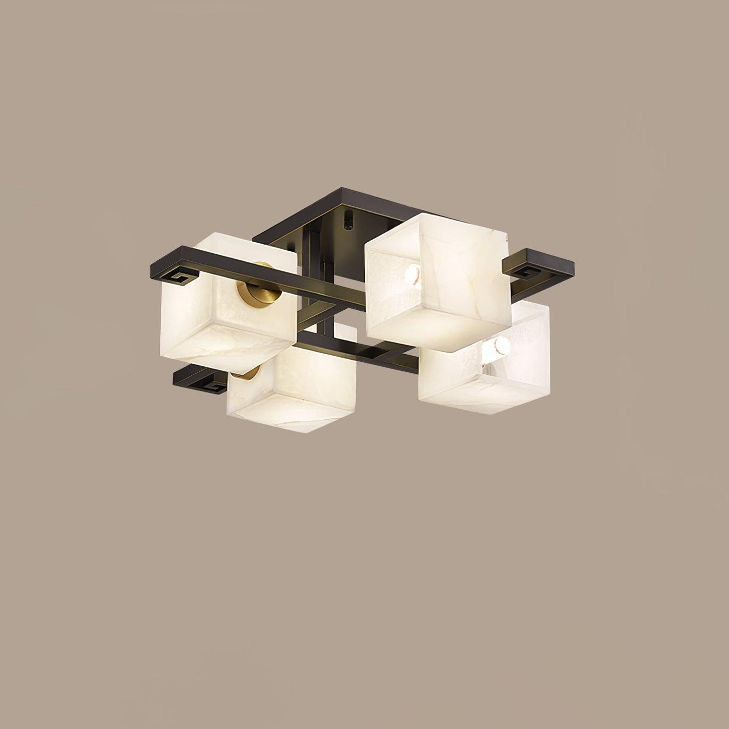 Cubist Alabaster Cluster Ceiling Lamp 4 heads L 27.2″ x W 27.2″ x H 8.3″ / L 69cm x W 69cm x H 21cm / Black & White