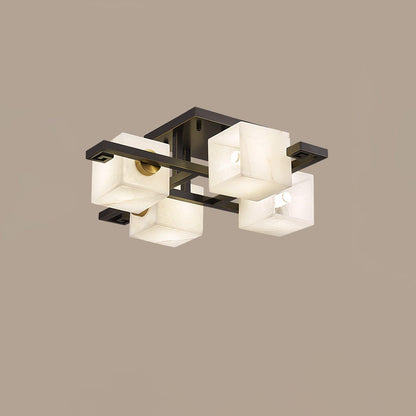 Cubist Alabaster Cluster Ceiling Lamp 4 heads L 27.2″ x W 27.2″ x H 8.3″ / L 69cm x W 69cm x H 21cm / Black & White