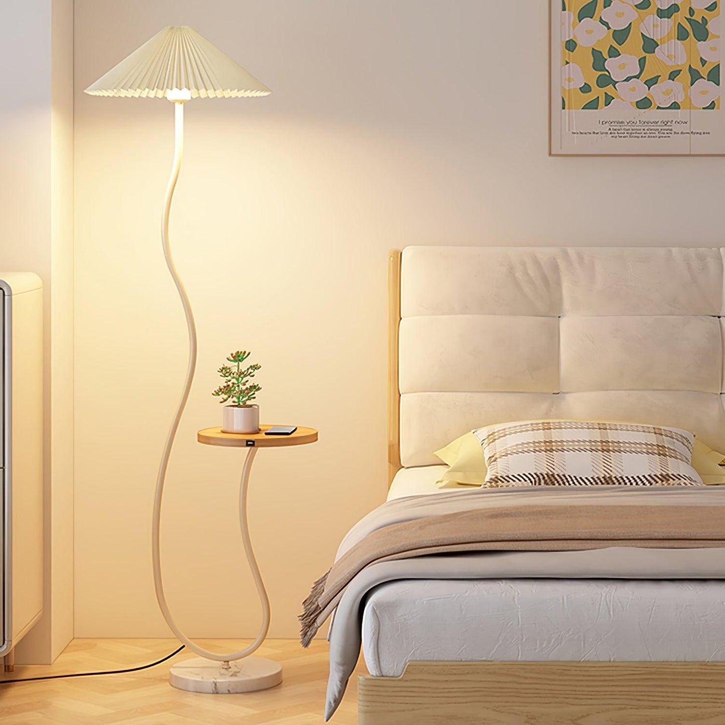 Curvatura Floor Lamp Dia 18.9″ x H 63.4″ / Dia 48cm x H 161cm / White & White marble & White fabric / US Plug Floor lamp