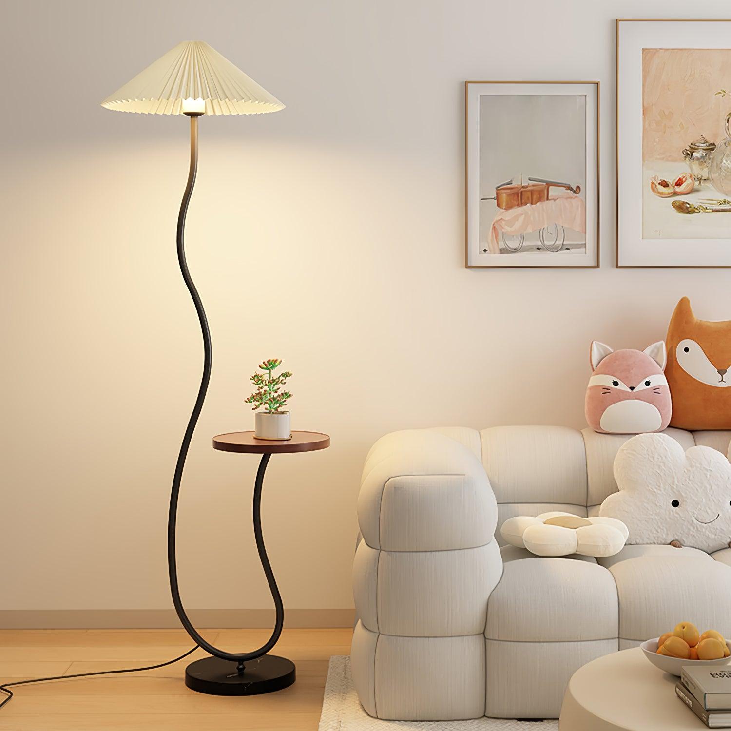 Curvatura Floor Lamp Dia 18.9″ x H 63.4″ / Dia 48cm x H 161cm / Black & Black marble & White fabric / US Plug Floor lamp