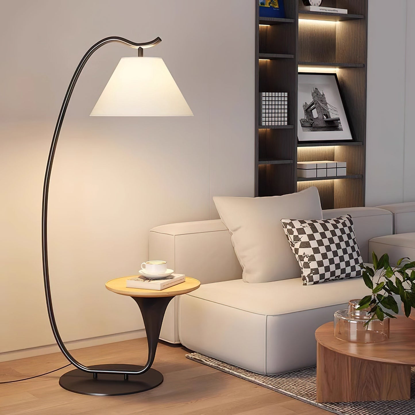 Curvature Floor Lamp Dia 19.7″ x H 65″ / Black & Wood Color Pallet / US Plug Floor lamp