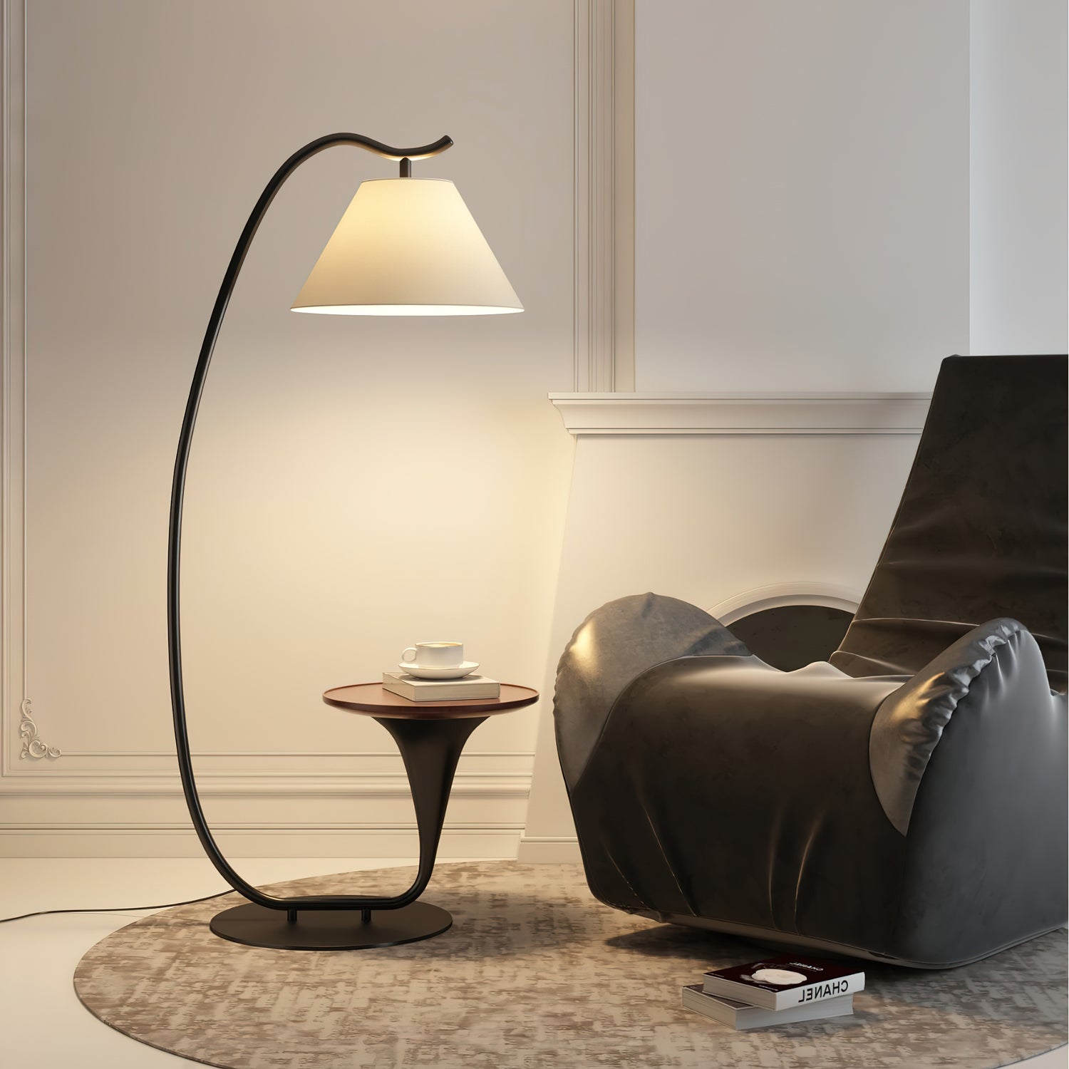Curvature Floor Lamp Dia 19.7″ x H 65″ / Black & Walnut Color Pallet / US Plug Floor lamp