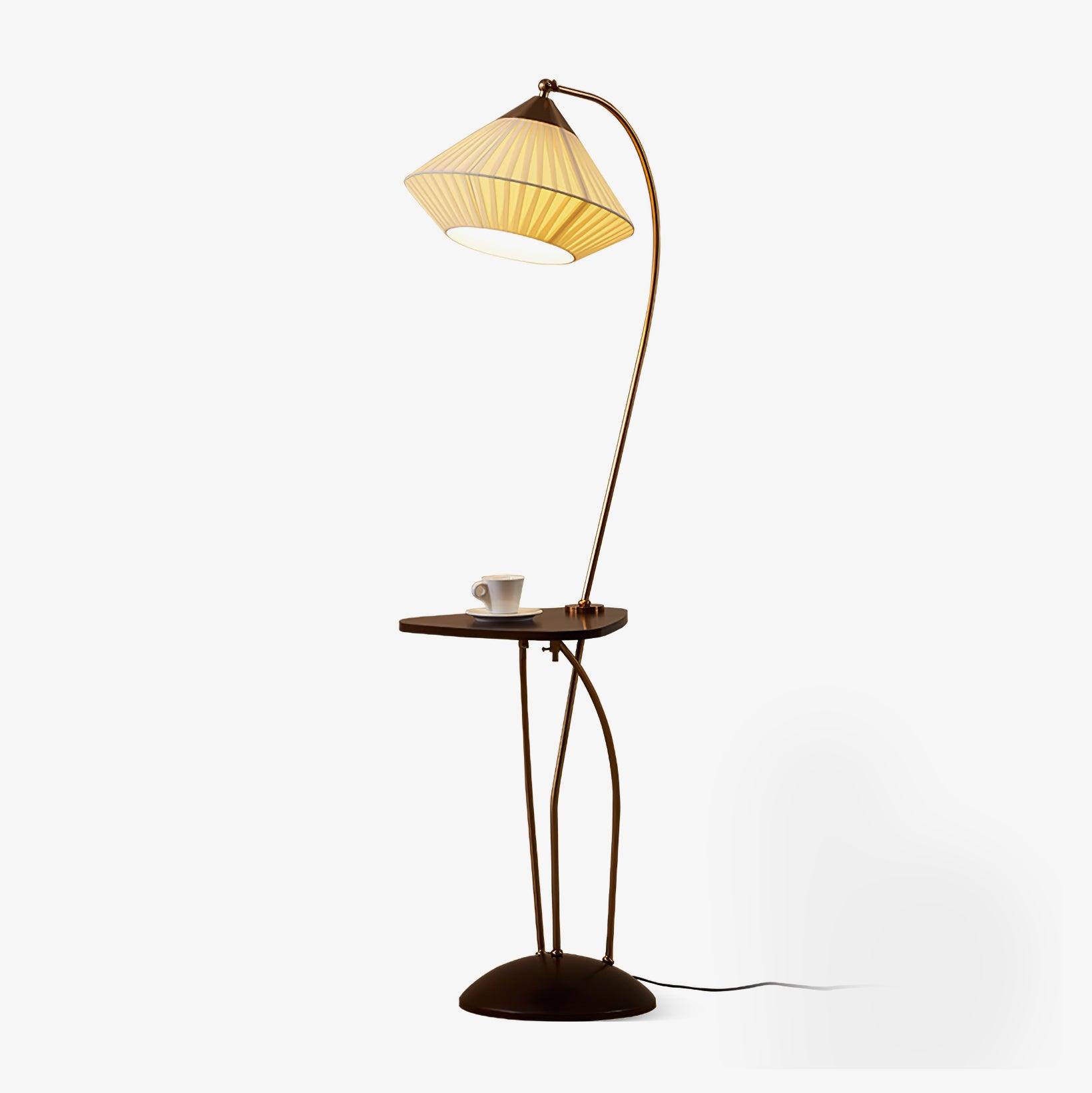 Curve With Table Floor Lamp Dia 11.8″ x H 55.1″ / Dia 30cm x H 140cm / Brass & Walnut & Beige / US Plug Floor lamp