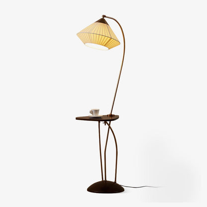 Curve With Table Floor Lamp Dia 11.8″ x H 55.1″ / Dia 30cm x H 140cm / Brass & Walnut & Beige / US Plug Floor lamp