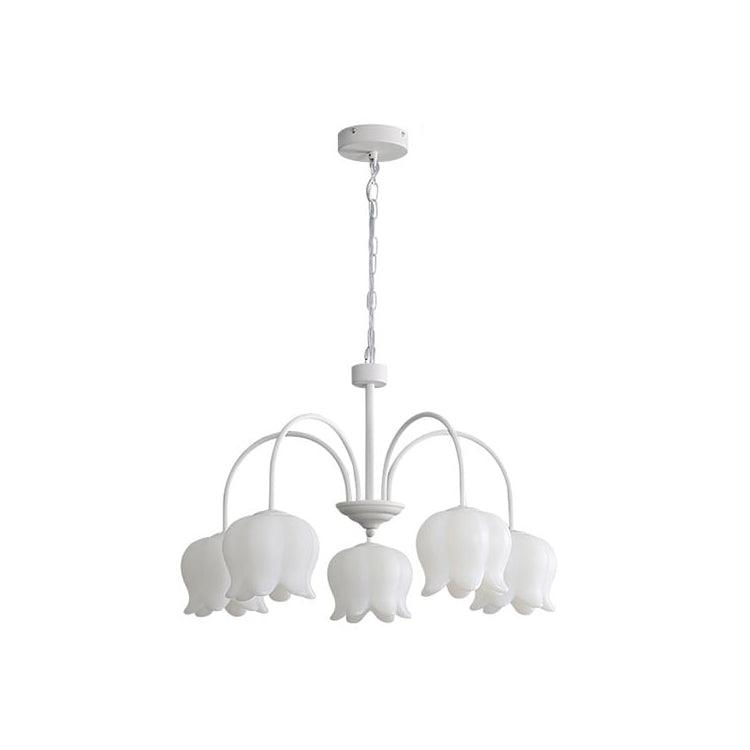 Curved Arm Bell Chandelier 5 heads Dia 24.8″ x H 15.7″ / Dia 63cm x H 40cm / White Chandelier