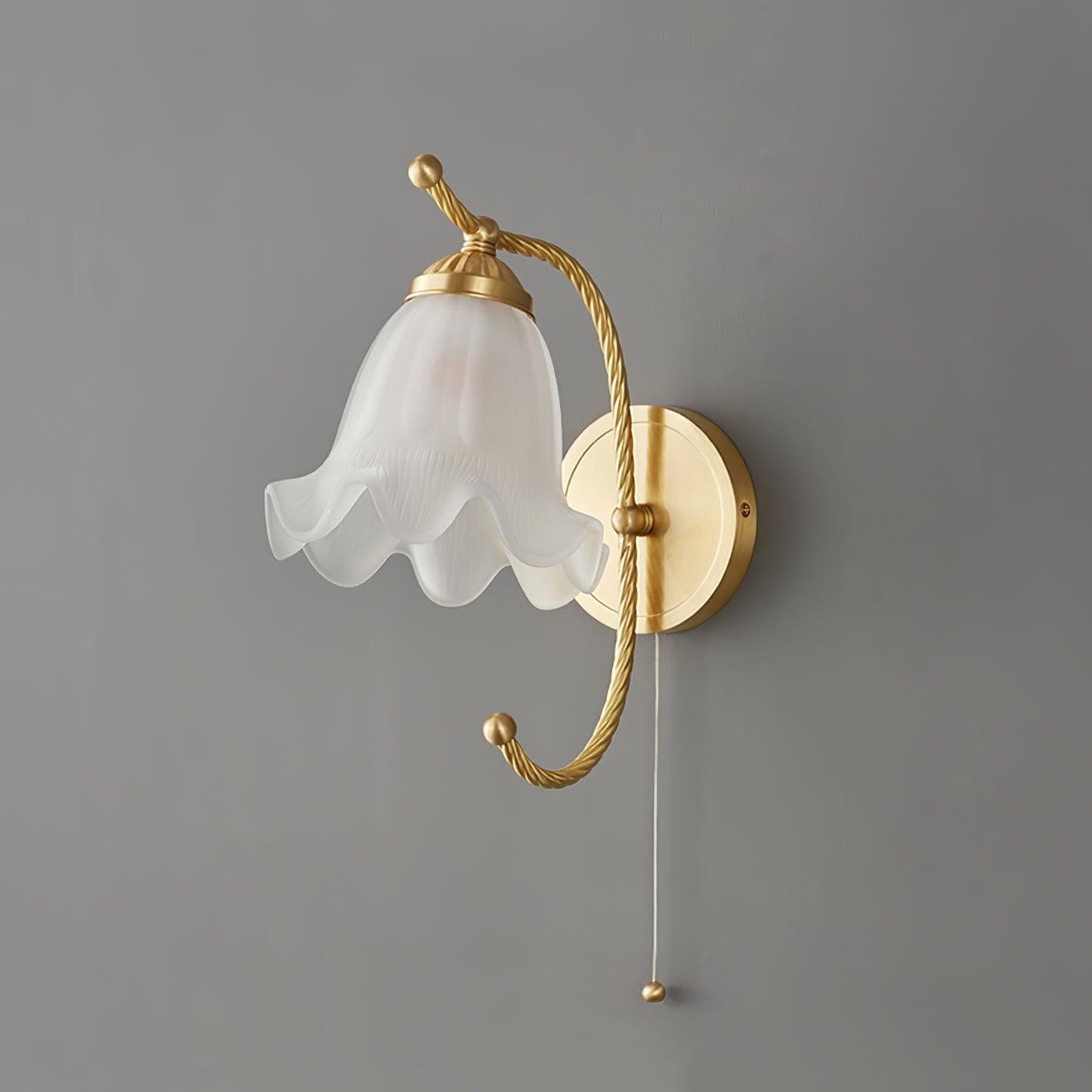 Curved Gooseneck Brass Glass Sconce L 6.3″ x W 10.6″ x H 12.2″ / L 16cm x W 27cm x H 31cm / Brass + Opaque glass Wall