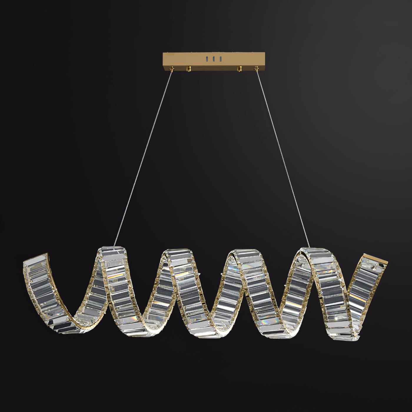 Curved LED Chandelier Single Layer Dia 39.4″ x H 59″/ Dia 100cm x H 150cm / Gold + Clear / Bi-color/Multicolor LED