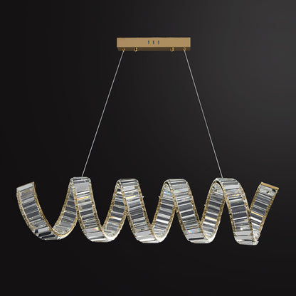 Curved LED Chandelier Single Layer Dia 39.4″ x H 59″/ Dia 100cm x H 150cm / Gold + Clear / Bi-color/Multicolor LED