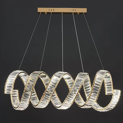 Curved LED Chandelier Double Deck Dia 39.4″ x H 59″ / Dia 100cm x H 150cm / Gold + Clear / Bi-color/Multicolor LED