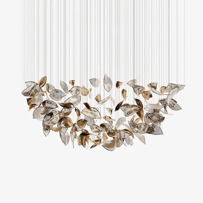 Shake Leaves Chandelier Dia 47.2″ x 78.7″ / Dia 120cm x 200cm / Gold & Clear / Warm Light Chandelier