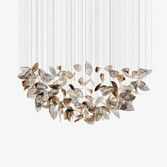 Shake Leaves Chandelier Dia 47.2″ x 78.7″ / Dia 120cm x 200cm / Gold & Clear / Warm Light Chandelier