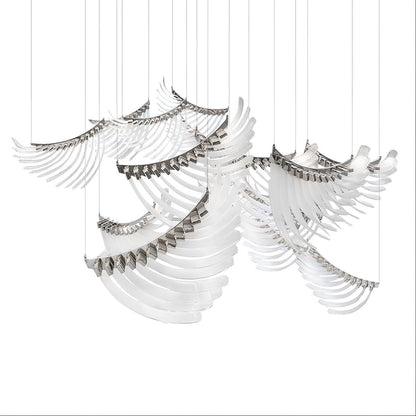 Bird Feather Wings Chandelier Dia 200cm x H 250cm / ? 78.7″ x H 98.4″ / Silver & White / Warm Light Chandelier