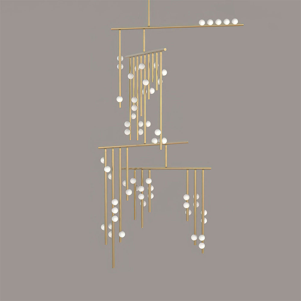 Brass Glass Drop Chandelier 59 Heads L 47.2’’ x W 43.3’’ x H 133.9’’ / Brushed brass & White Chandelier