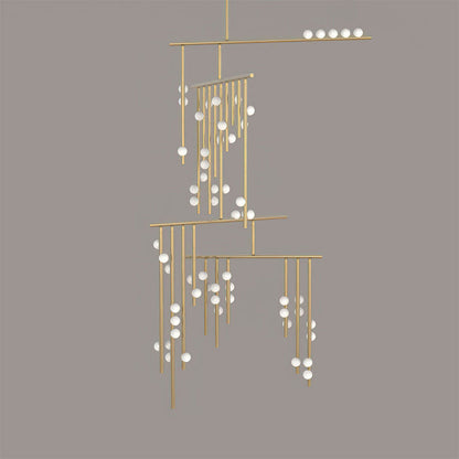 Brass Glass Drop Chandelier 59 Heads L 47.2’’ x W 43.3’’ x H 133.9’’ / Brushed brass & White Chandelier