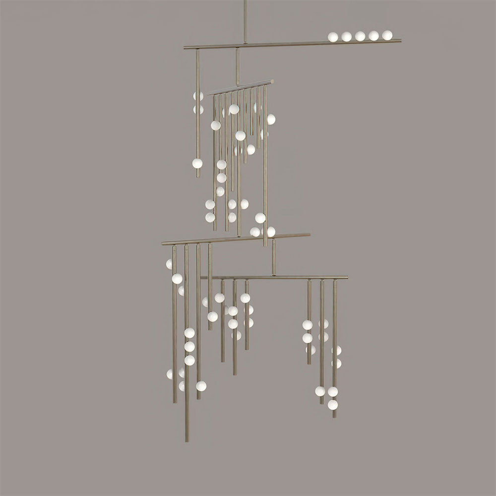 Drop System Chandelier 59 Heads L 47.2’’ x W 43.3’’ x H 133.9’’ / L 120cm x W 110cm x H 340cm / Nickel & White