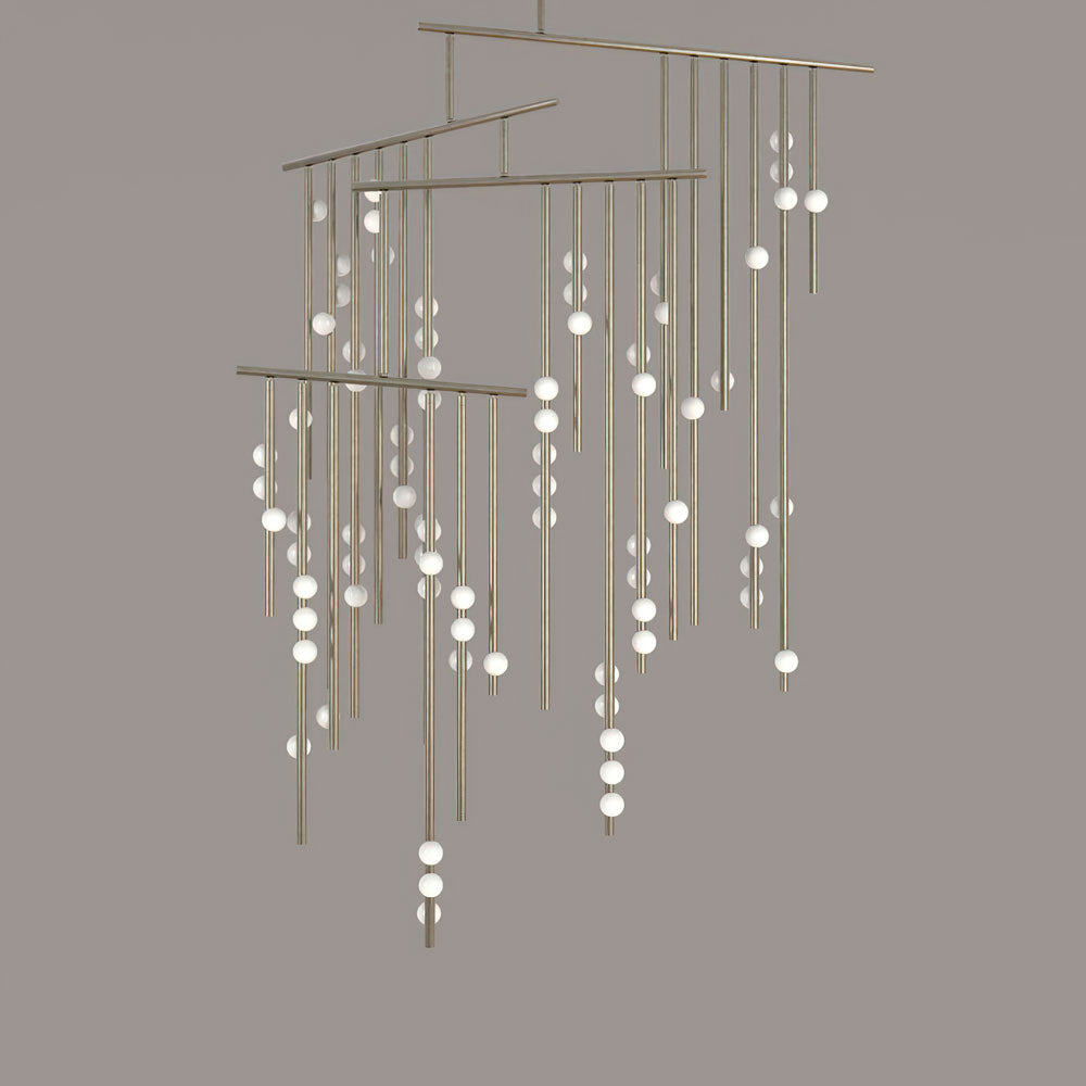 Drop System Chandelier 76 Heads L 86.6’’ x W 70.9’’ x H 157.5’’ / L 220cm x W 180cm x H 400cm / Nickel & White