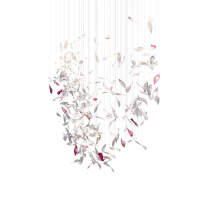 Flying Glass Feather Chandelier L 220cm x W 60cm x H 250cm / L 86.6″ x W 23.6″ x H 98.4″ / Clear & Pink / Warm Light