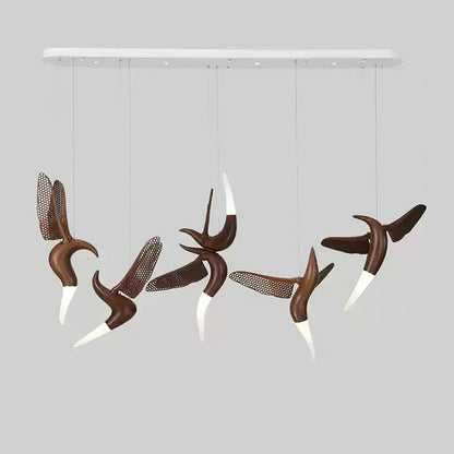 Dancer Chandelier Model H: L 72.8’’ x W 24.4’’ x H 31.5’’ / Walnut Color / Warm Light Chandelier