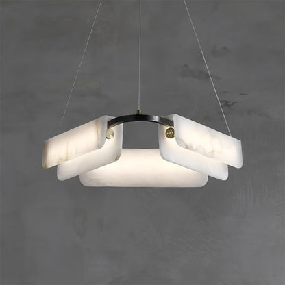 Delia Alabaster Chandelier ? 23.6″ x H 4.7″ / Dia 60cm x H 12cm / Black & White Alabaster / Warm White Chandelier