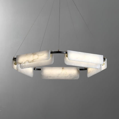 Delia Alabaster Chandelier ? 31.5″ x H 4.7″ / Dia 80cm x H 12cm / Black & White Alabaster / Warm White Chandelier