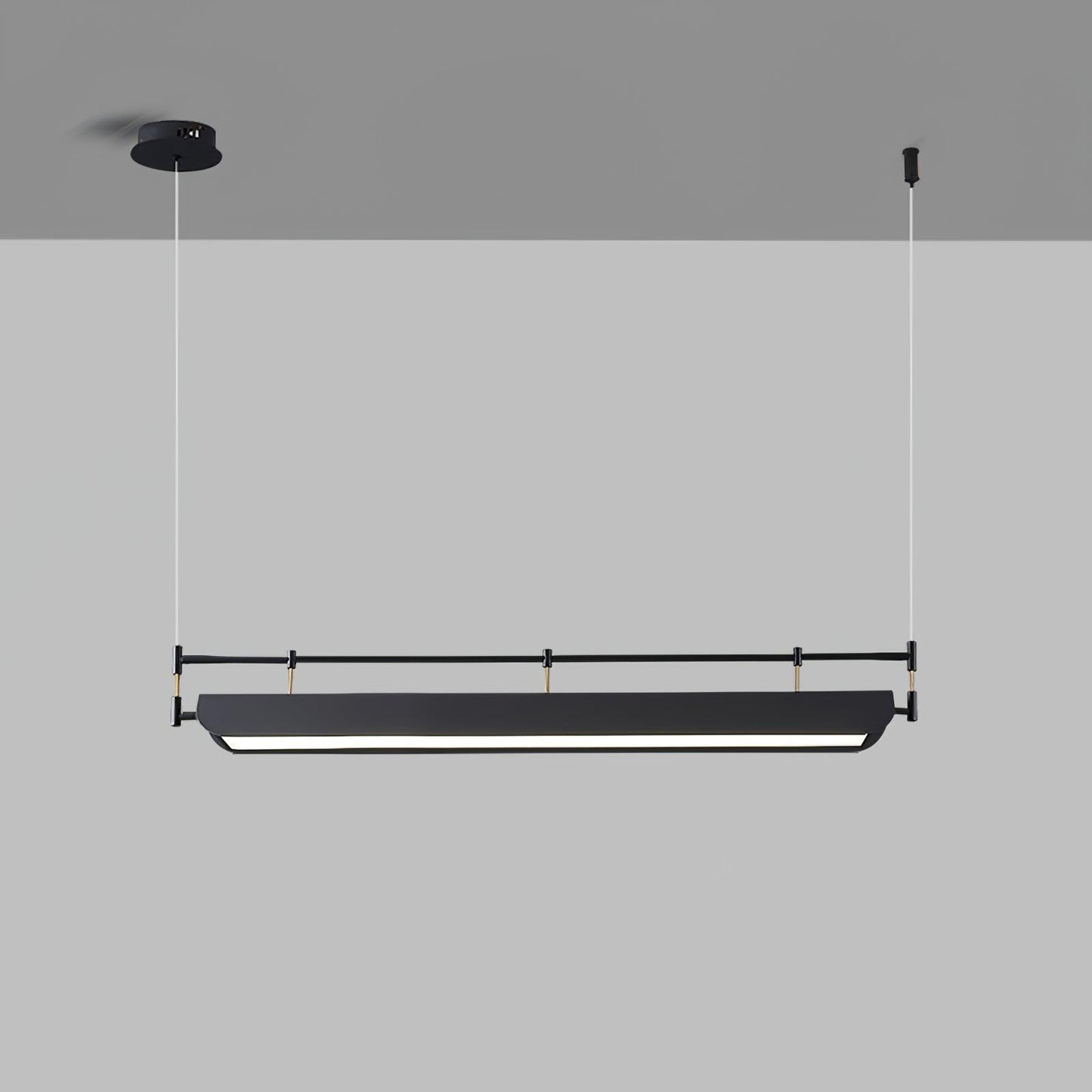 Dessau Chandelier L 39.4″ x W 3.9″ x H 59″ / L 100cm x W 10cm x H 150cm / Black & White / Warm Light Chandelier
