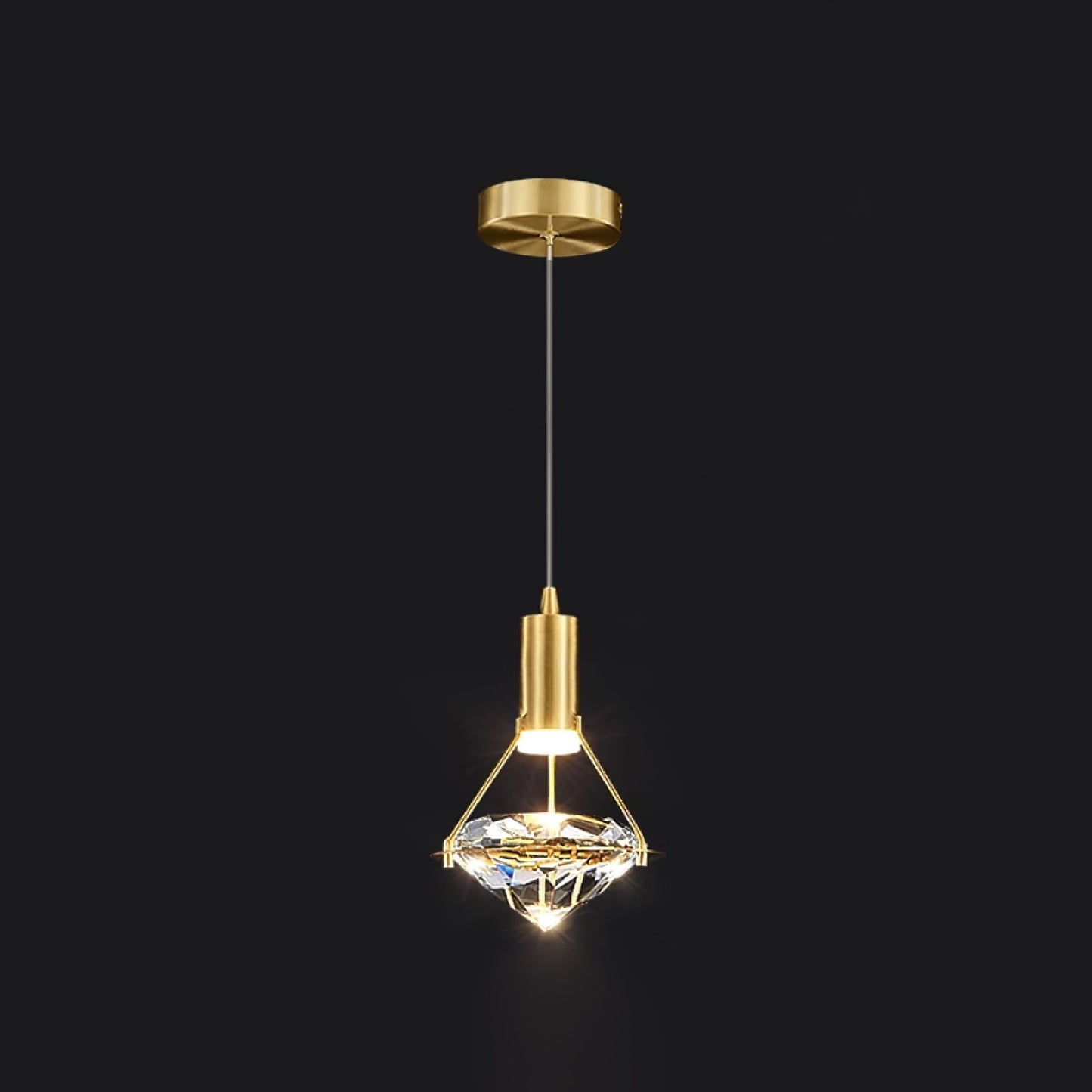 Diamond Pendant Lamp 1heads Dia 5.3″ x H 6.6″/ Dia 13.5cm x H 17cm / Brass & Clear / Three-color changing light Pendant