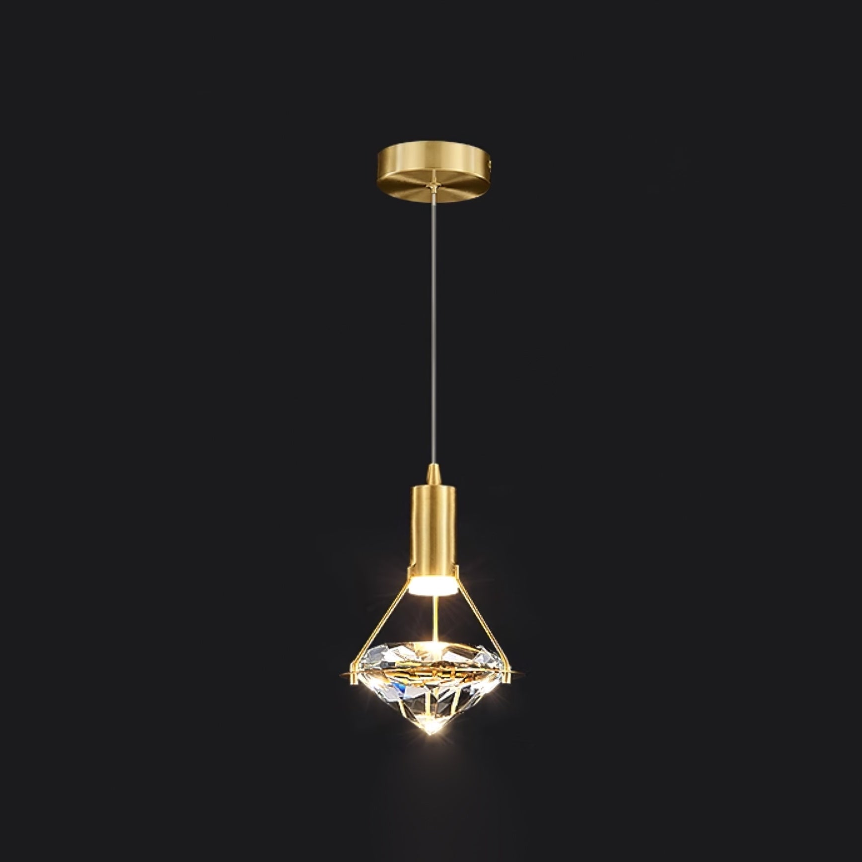 Diamond Pendant Lamp 1heads Dia 5.3″ x H 6.6″/ Dia 13.5cm x H 17cm / Brass & Clear / Three-color changing light Pendant