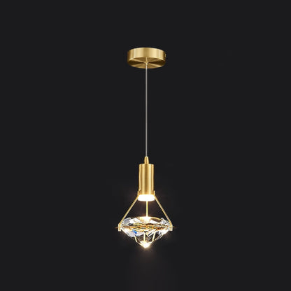 Diamond Pendant Lamp 1heads Dia 5.3″ x H 6.6″/ Dia 13.5cm x H 17cm / Brass & Clear / Three-color changing light Pendant