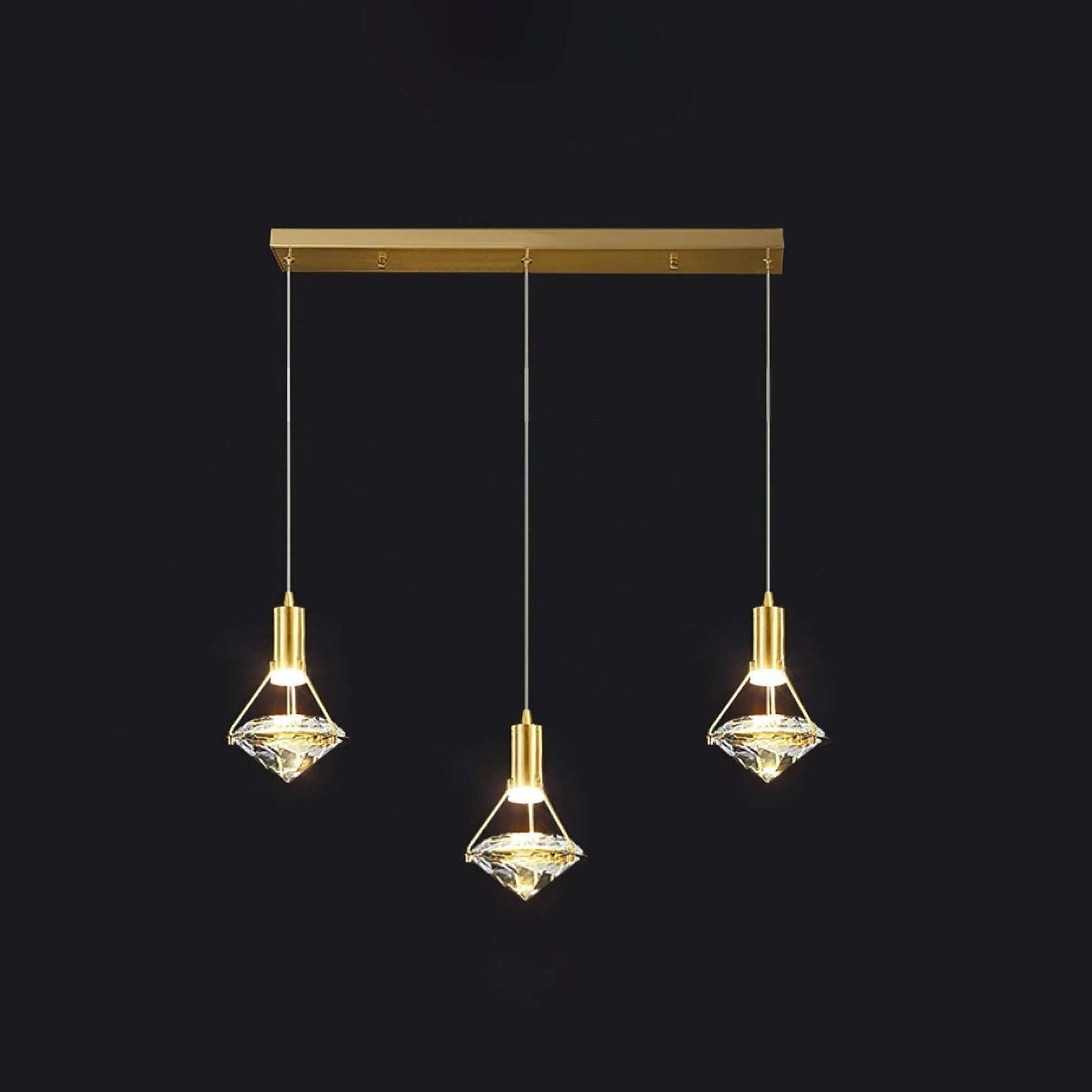 Diamond Pendant Lamp 3heads L 22″ x H 39.3″/ L 56cm x H 100cm / Brass & Clear / Three-color changing light Pendant light