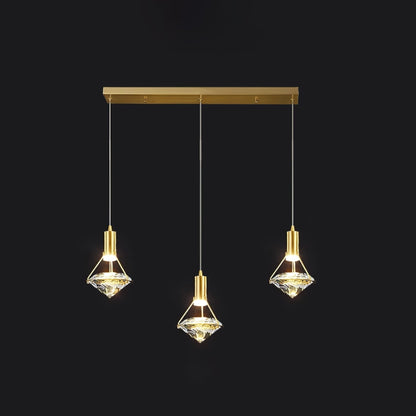 Diamond Pendant Lamp 3heads L 22″ x H 39.3″/ L 56cm x H 100cm / Brass & Clear / Three-color changing light Pendant light