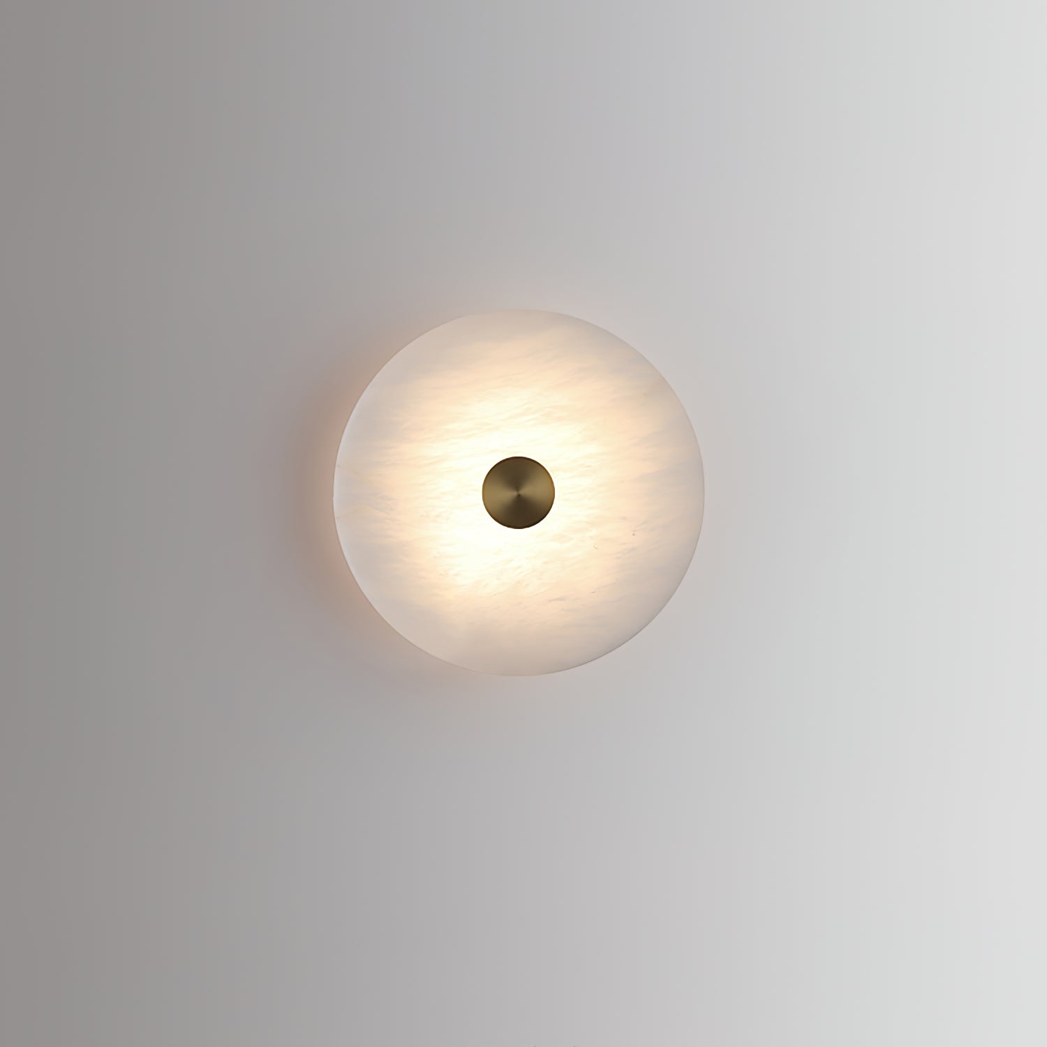 Disc Shaped Alabaster Wall Light Dia 7.9″ x H 2.8″ / Brass & White / Warm Light Wall lamp