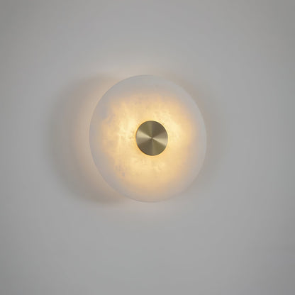 Disc Shaped Alabaster Wall Light Dia 11.8″ x H 2.8″ / Brass & White / Warm Light Wall lamp
