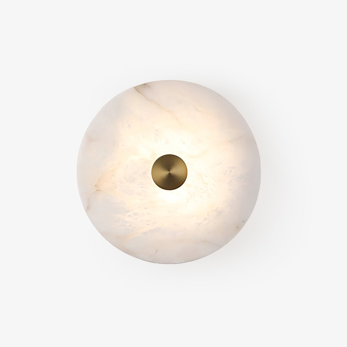 Disc Shaped Alabaster Wall Light Dia 13.8″ x H 2.8″ / Brass & White / Warm Light Wall lamp