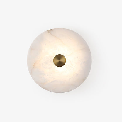 Disc Shaped Alabaster Wall Light Dia 13.8″ x H 2.8″ / Brass & White / Warm Light Wall lamp