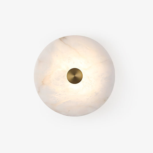 Disc Shaped Alabaster Wall Light Dia 13.8″ x H 2.8″ / Brass & White / Warm Light Wall lamp
