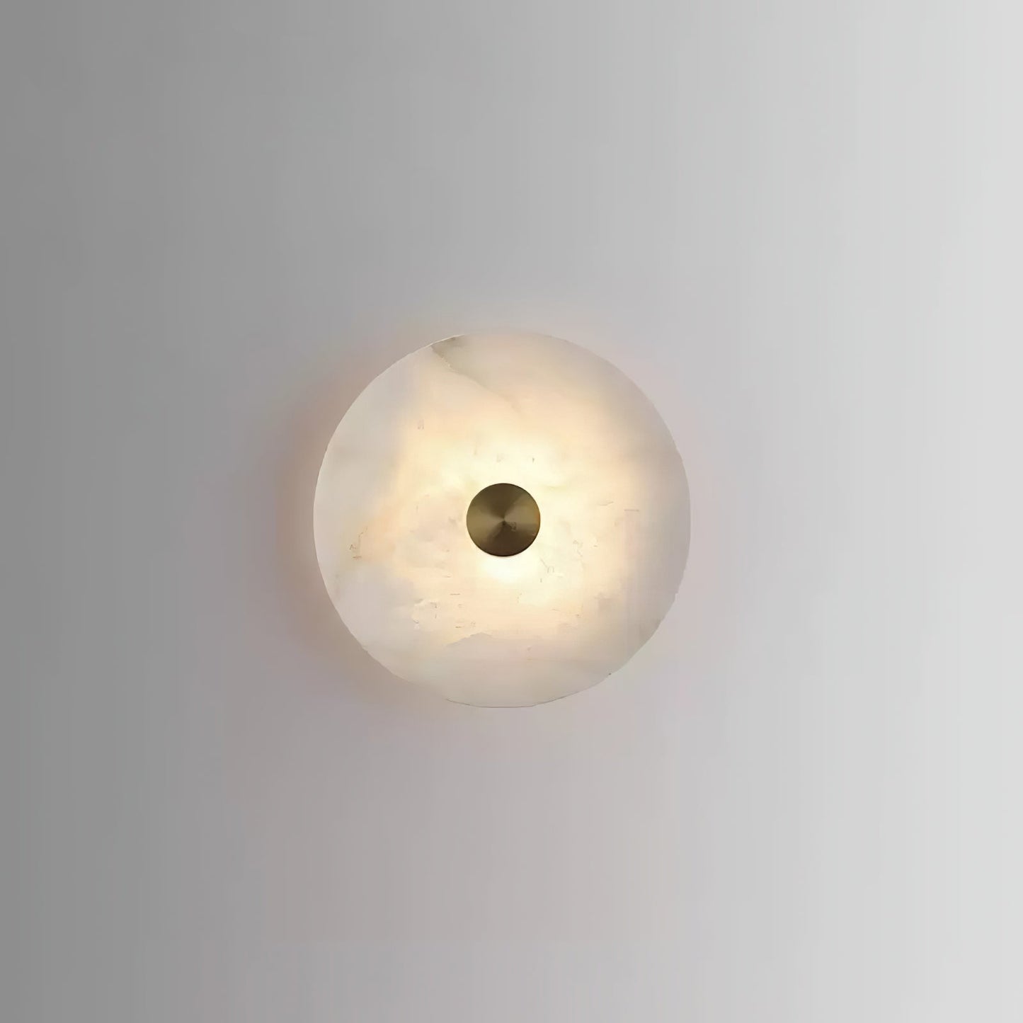 Disc Shaped Alabaster Wall Light Dia 9.8″ x H 2.8″ / Brass & White / Warm Light Wall lamp
