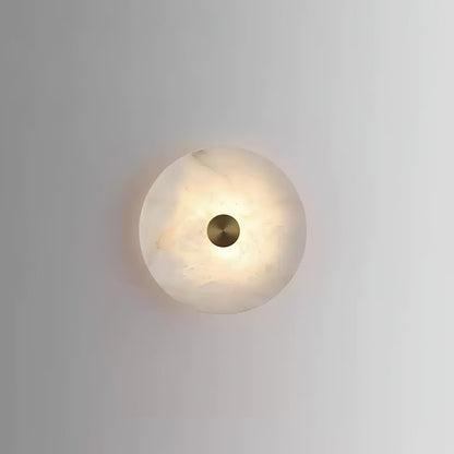 Disc Shaped Alabaster Wall Light Dia 9.8″ x H 2.8″ / Brass & White / Warm Light Wall lamp