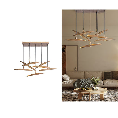 Paddle Boat Chandelier 7 heads L 35.4″ x H 19.7″ / Wood Color / Warm Light Pendant light