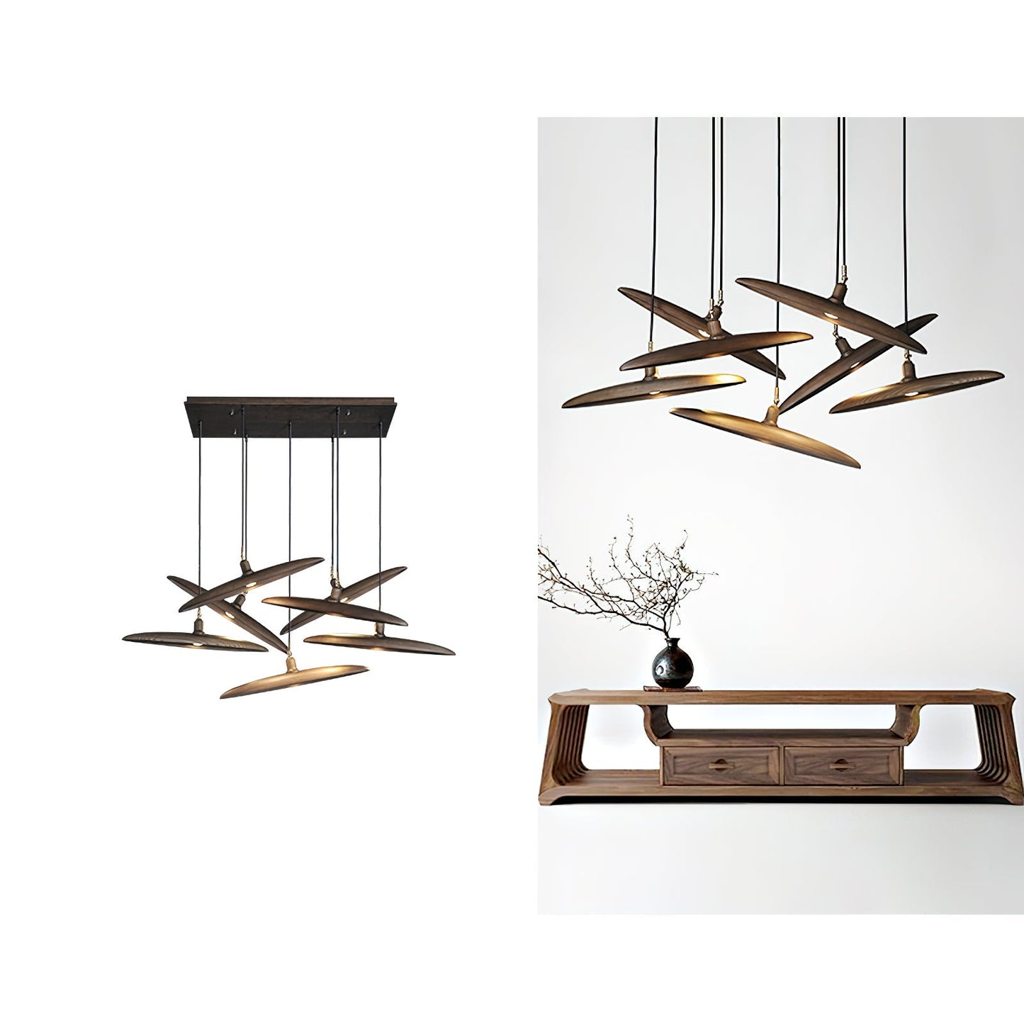 Paddle Boat Chandelier 7 heads L 35.4″ x H 19.7″ / Walnut Color / Warm Light Pendant light