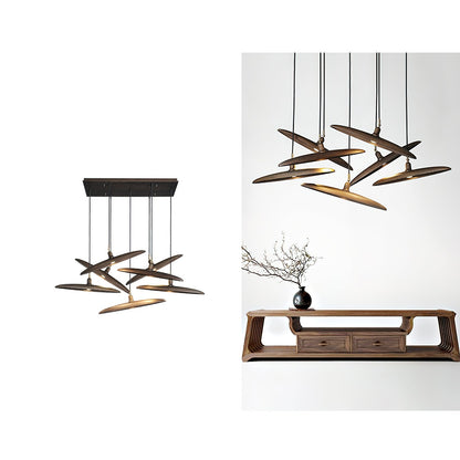 Paddle Boat Chandelier 7 heads L 35.4″ x H 19.7″ / Walnut Color / Warm Light Pendant light
