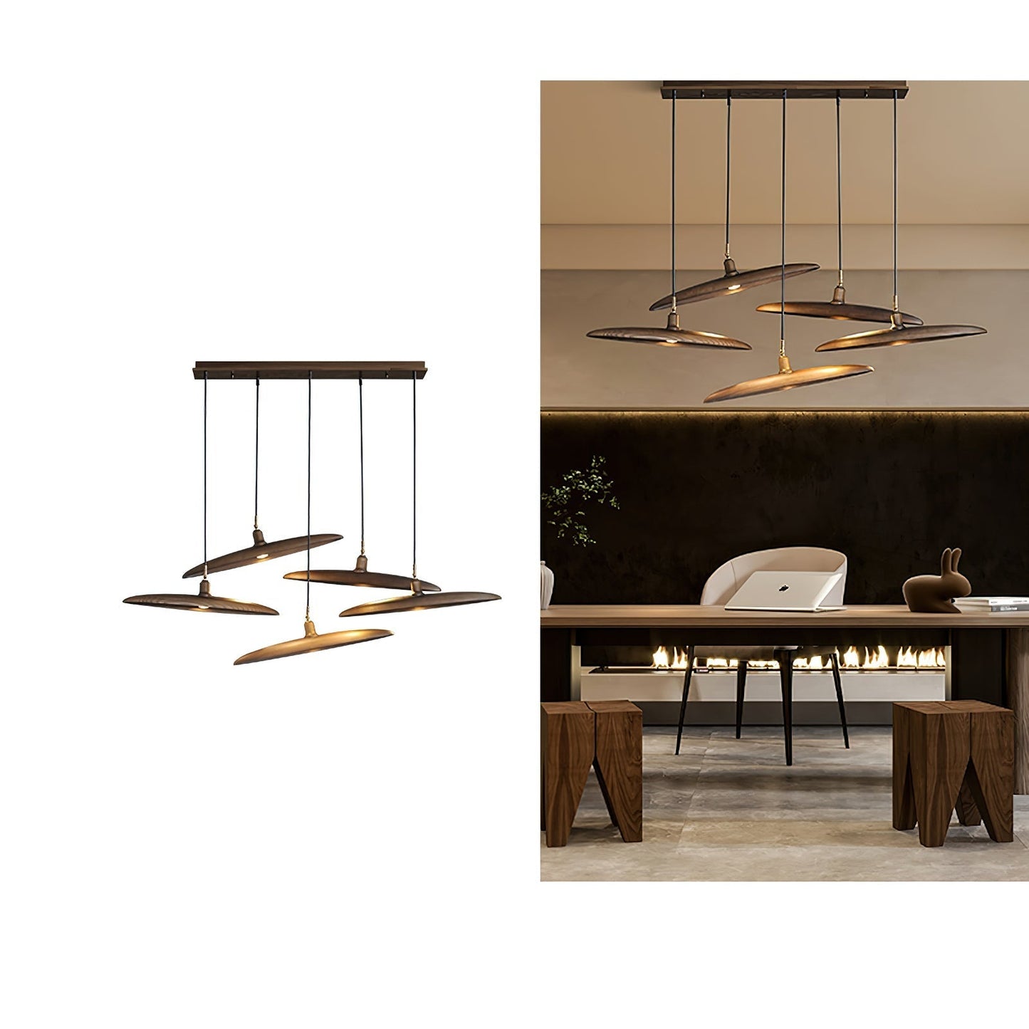 Paddle Boat Chandelier 5 heads L 35.4″ x H 19.7″ / Walnut Color / Warm Light Pendant light