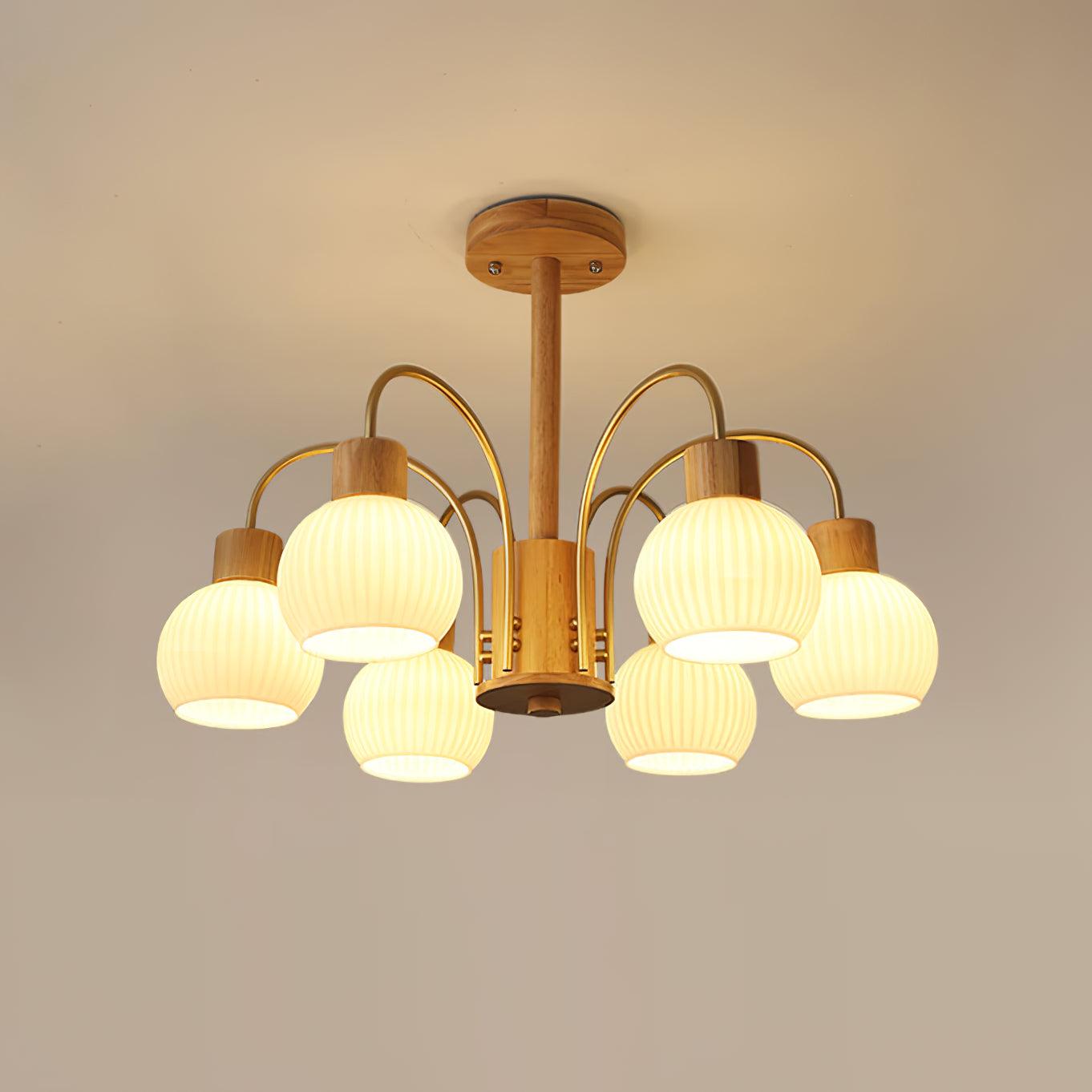 Donnelly Wooden Chandelier 6 heads Dia 28.3″ x H 18.8″/ Dia 72cm x H 48cm / Wood & White Chandelier