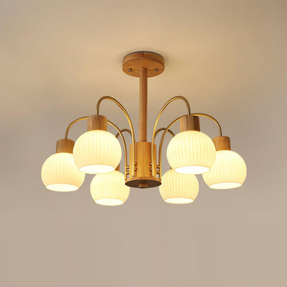Donnelly Wooden Chandelier 6 heads Dia 28.3″ x H 18.8″/ Dia 72cm x H 48cm / Wood & White Chandelier