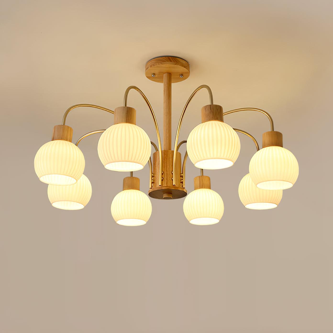 Donnelly Wooden Chandelier 8 heads Dia 38.5″ x H 18.8″/ Dia 98cm x H 48cm / Wood & White Chandelier