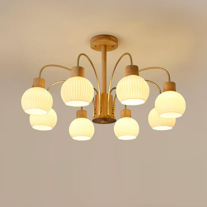 Donnelly Wooden Chandelier 8 heads Dia 38.5″ x H 18.8″/ Dia 98cm x H 48cm / Wood & White Chandelier