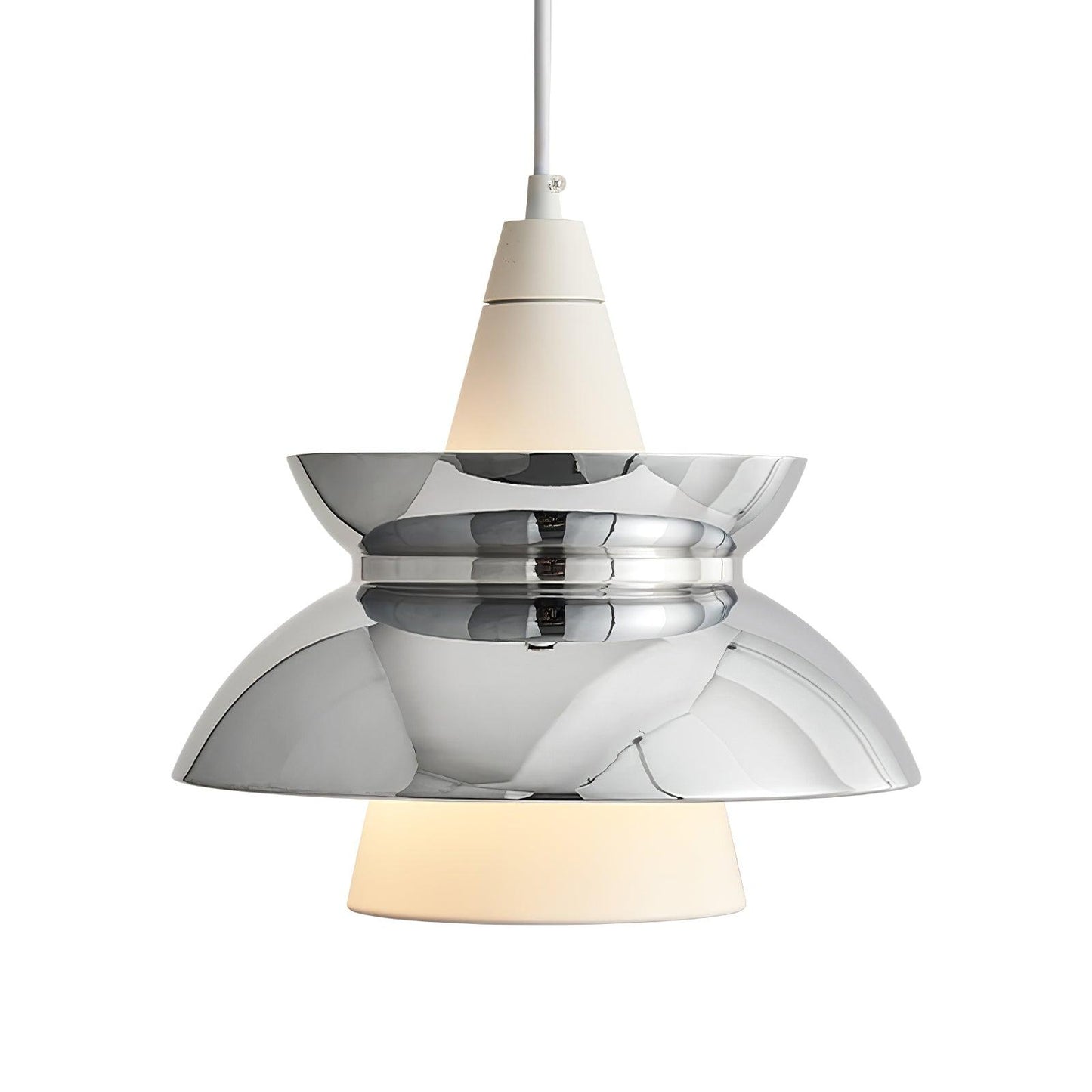 Doo Wop Pendant Lamp ? 11.2″ x H 10.4″ / Dia 28.5cm x H 26.5cm / Chrome & White Pendant light