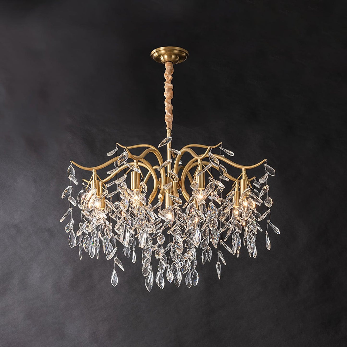 Dorale Chandelier 9 heads ? 35.4″ x H 25.5″/ Dia 80cm x H 70cm / Brass & Clear Chandelier
