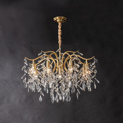 Dorale Chandelier 9 heads ? 35.4″ x H 25.5″/ Dia 80cm x H 70cm / Brass & Clear Chandelier