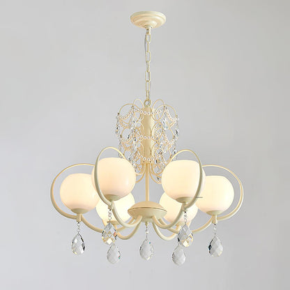 Doria Crystal Chandelier 6 heads Dia 27.6″ x H 19.7″ / Dia 70cm x H 50cm / White & White glass Chandelier